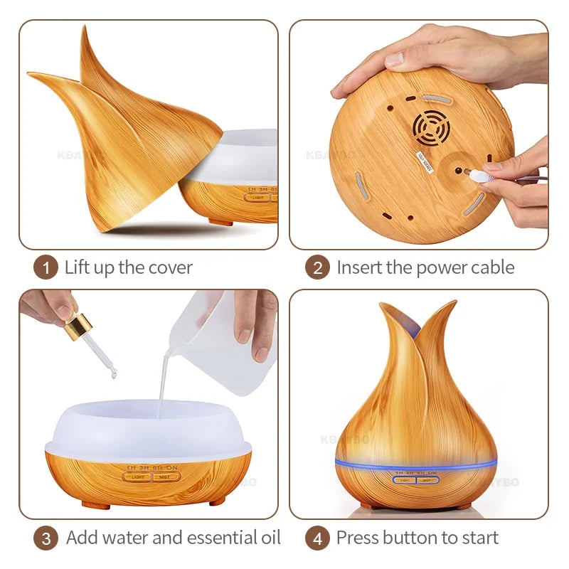 Wooden Grain Petal Essential Oil Humidifier